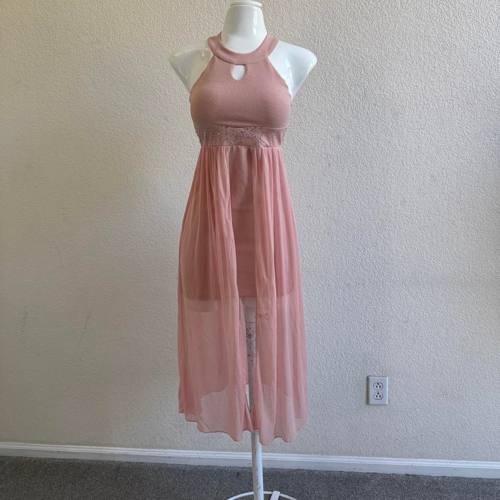 Poppies & Roses Pink halter dress with beaded waistband size Girls 14